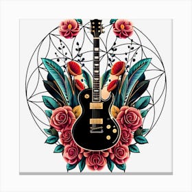 Guitar And Roses 2 Canvas Print