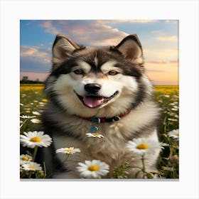 Husky Dog In A Field Canvas Print