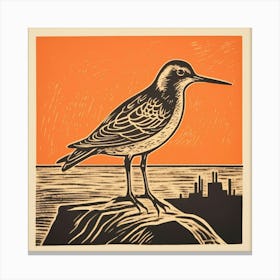 Retro Bird Lithograph Dunlin 1 Canvas Print