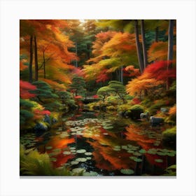 Autumn Leaves In A Pond Canvas Print