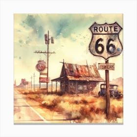 Route 66 Watercolor Painting Canvas Print