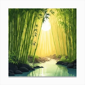 A Stream In A Bamboo Forest At Sun Rise Square Composition 242 Canvas Print