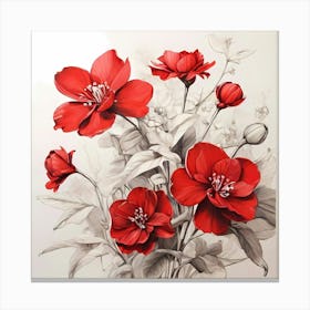 Leonardo Diffusion Xl Red Flowers White Background Sketched 1 Upscayl 4x Realesrgan X4plus Anime Canvas Print