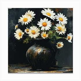 Daisy Flowers Vase Dark Art  Canvas Print