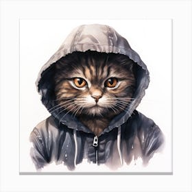 Watercolour Cartoon Cat In A Hoodie 2 Canvas Print