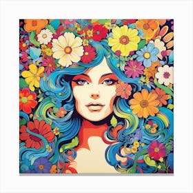 Maraclemente Hippie Woman Cartoonish Vibrant Colors Surrounded 2 Canvas Print