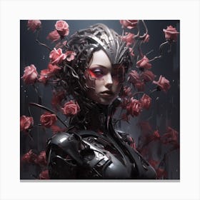 Robot Girl With Roses Canvas Print