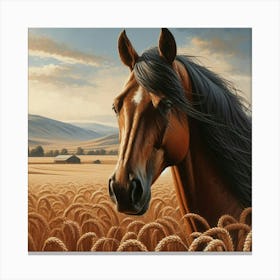 Horse In Wheat Field Canvas Print