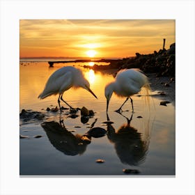 Two Egrets At Sunset Canvas Print