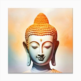 Buddha Face Peaceful Meditating Orange And White Canvas Print