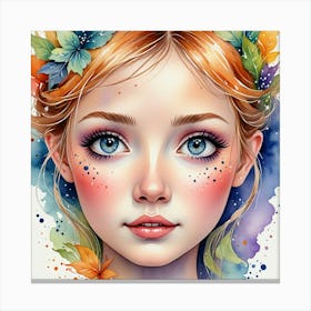 Autumn Girl Watercolor Painting Canvas Print