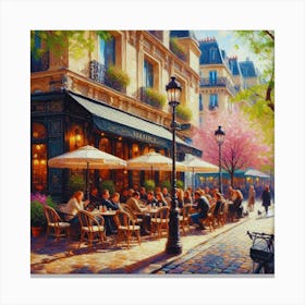 Paris Cafe.Cafe in Paris. spring season. Passersby. The beauty of the place. Oil colors.6 Canvas Print