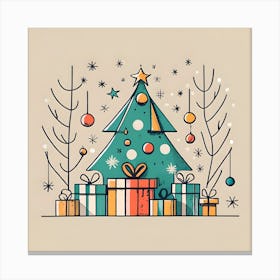 Christmas Tree with Presents Drawing Canvas Print