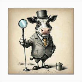 Cow With Magnifying Glass Canvas Print