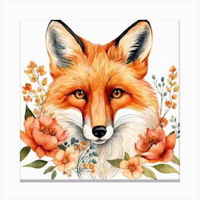 Floral Fox Portrait Painting (1) Canvas Print
