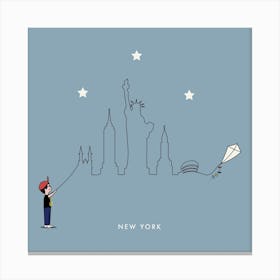 New York Skyline Kite Boy Canvas Print