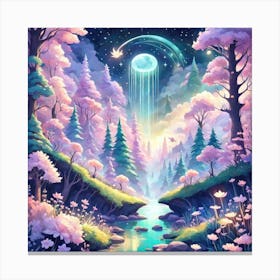 A Fantasy Forest With Twinkling Stars In Pastel Tone Square Composition 106 Canvas Print