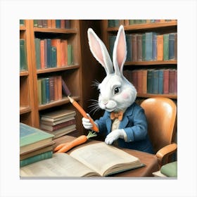 Rabbit In The Library Canvas Print