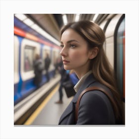 Portrait Of A Young Woman On A Train Canvas Print