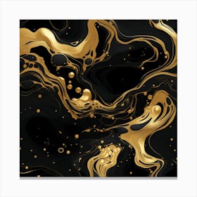 Liquid Gold Swirls on a Black Canvas Stampe su tela