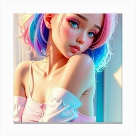 Anime Girl With Rainbow Hair Canvas Print