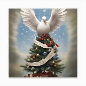 Dove On Christmas Tree Canvas Print