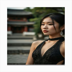 Pretty Asian Woman In Black Stunning Dress 1 Canvas Print