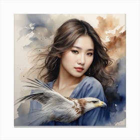 Korean Girl With Eagle Canvas Print