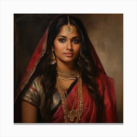 Indian Woman In Red Sari Canvas Print