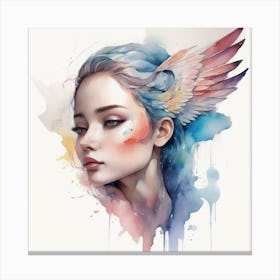 Watercolor Of A Girl With Wings Canvas Print