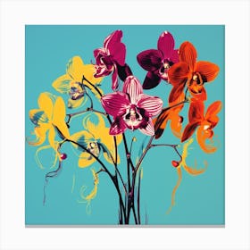 Andy Warhol Style Pop Art Flowers Monkey Orchid 2 Square Canvas Print