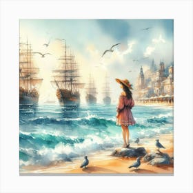 girl looking at the sea Canvas Print