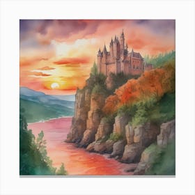 An Enchanting Medieval Castle Perched 1 Canvas Print