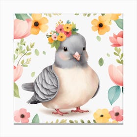 Floral Baby Pigeon Nursery Illustration (12) Canvas Print