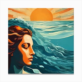 Woman In The Ocean Canvas Print