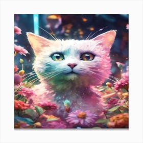 Cat In Flowers 1 Canvas Print