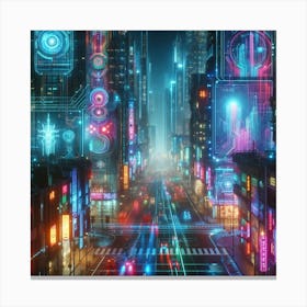 Neon Haze: A Futuristic Cyberpunk Wall Art with Holograms and Lights Canvas Print