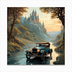 Classic Car In A River Canvas Print