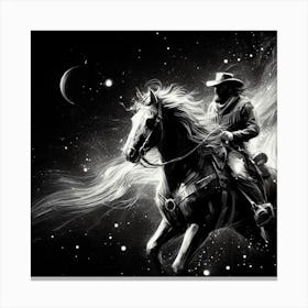 Black And White Cowboy Riding A Horse in space Canvas Print
