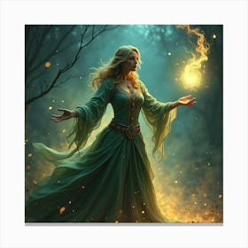 Sorceress Casting A Spell With Glowing, Swirling Energy Canvas Print