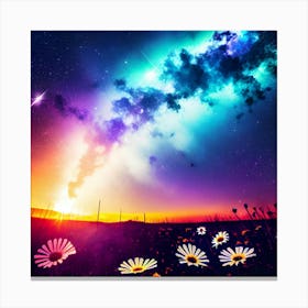 Galaxy And Daisies Canvas Print