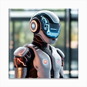 The Image Depicts A Stronger Futuristic Suit With A Digital Music Streaming Display Canvas Print