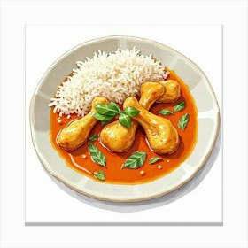 A Vibrant Watercolor Painting Of A Classic Chicken Curry With Jasmine Rice Canvas Print