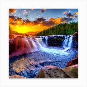 Sunset Over A Waterfall 1 Canvas Print