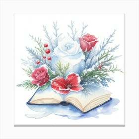 Watercolor Book With Roses Canvas Print