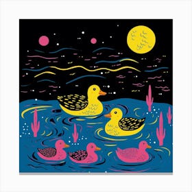 Duckling Under The Stars Linocut Style 4 Canvas Print