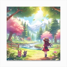 Girl Walks Through A Forest Canvas Print