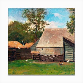 Barn And Chickens Canvas Print