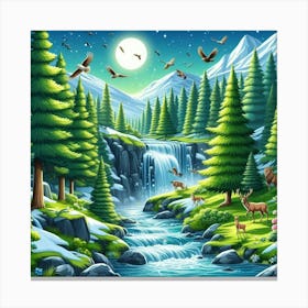 Forest Landscape At Night Canvas Print