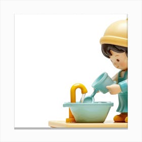 Boy Washing Dishes Canvas Print